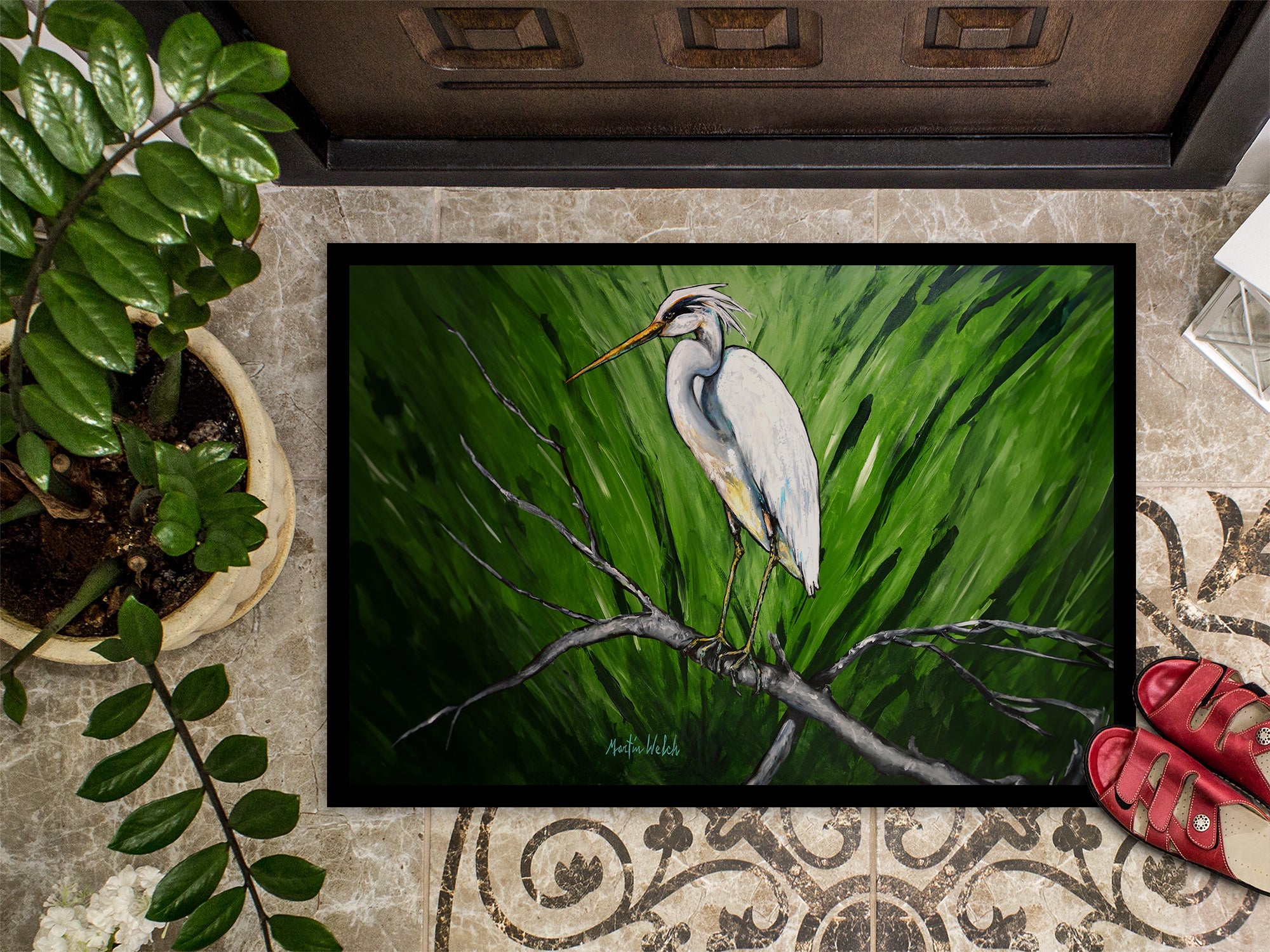 Heron On A Limb Doormat Indoor Outdoor 24H X 36W Front Door Mat Rugs for Entryway, Non Slip Washable Low Pile,