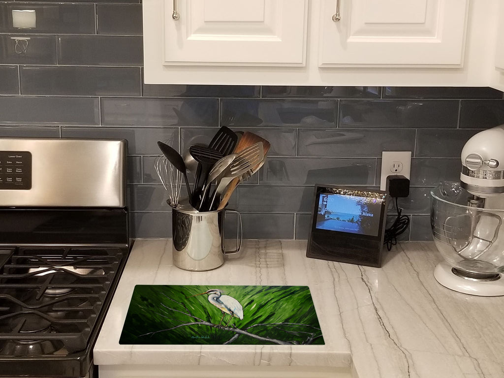 Heron On A Limb Cutting Board Tempered Glass Kitchen Cutting Surface, Heat Resistant Chopping, Non-Slip Feet, Food Prep & Serving