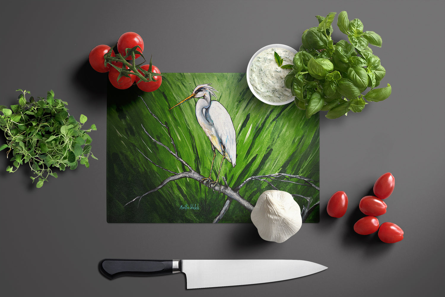 Heron On A Limb Cutting Board Tempered Glass Kitchen Cutting Surface, Heat Resistant Chopping, Non-Slip Feet, Food Prep & Serving