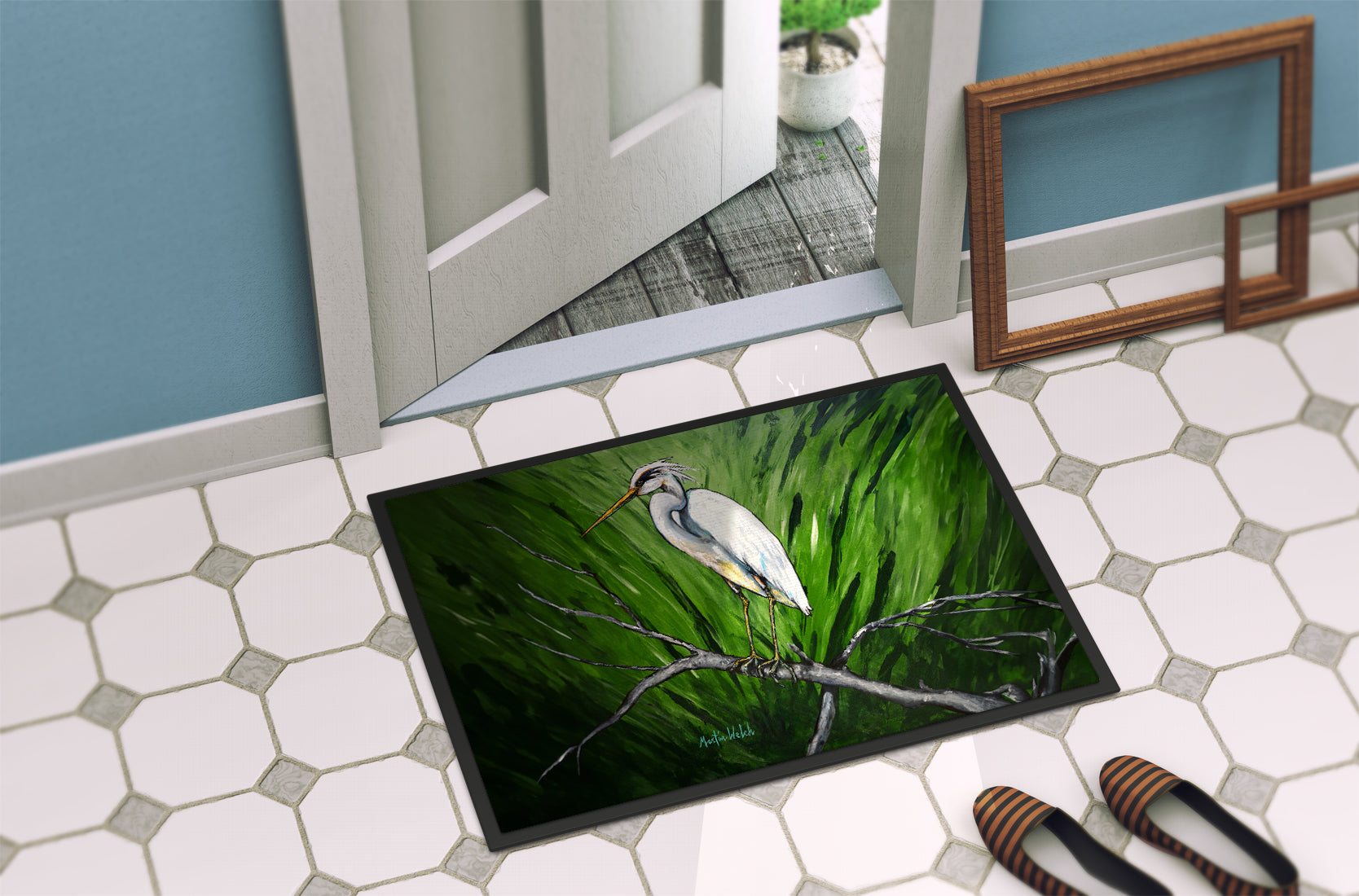 Heron On A Limb Doormat Indoor Outdoor 18H X 27W Front Door Mat Rugs for Entryway, Non Slip Washable