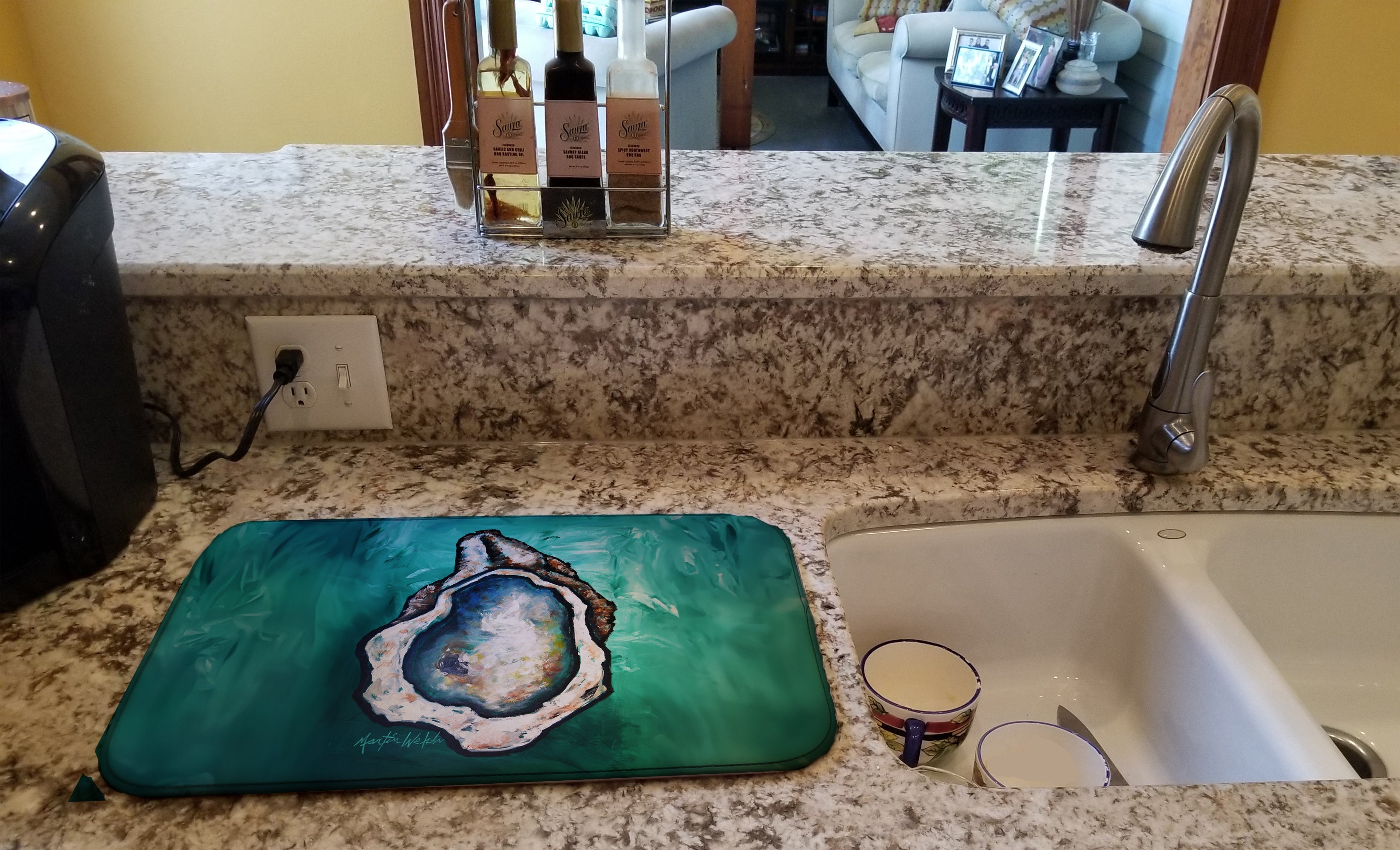One Shell Oyster Dish Drying Mat Absorbent Dish Drying Mat Pad for Kitchen Counter Dish Drainer Mat for Countertop, 14 x 21", Multicolor