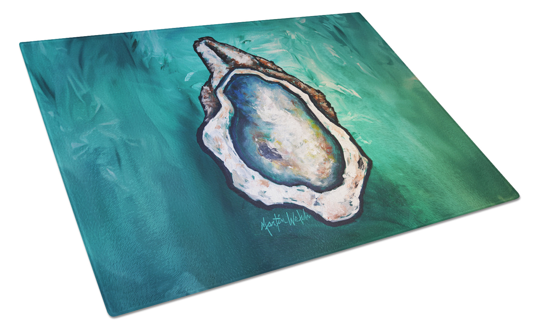 One Shell Oyster Cutting Board Tempered Glass Kitchen Cutting Surface, Heat Resistant Chopping, Non-Slip Feet, Food Prep & Serving