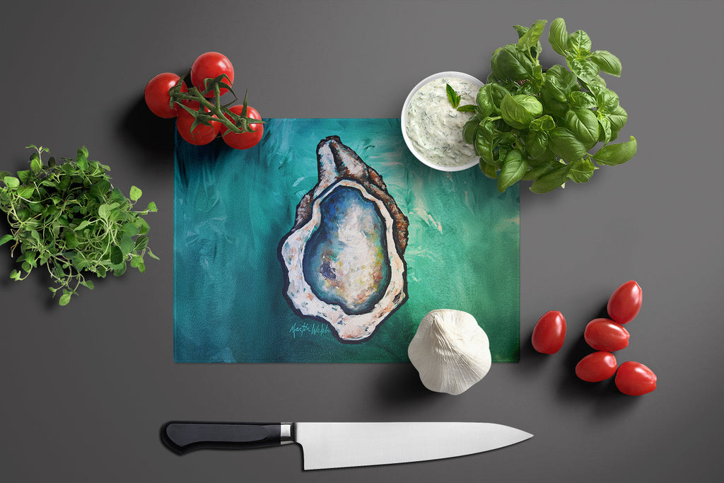 One Shell Oyster Cutting Board Tempered Glass Kitchen Cutting Surface, Heat Resistant Chopping, Non-Slip Feet, Food Prep & Serving