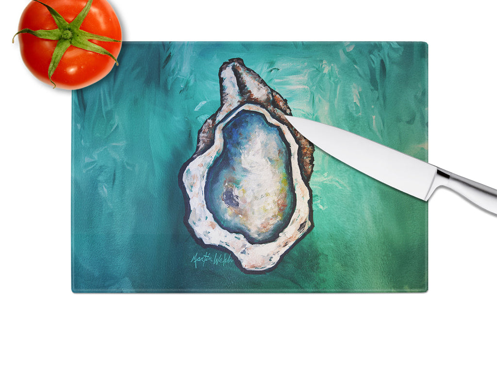 One Shell Oyster Cutting Board Tempered Glass Kitchen Cutting Surface, Heat Resistant Chopping, Non-Slip Feet, Food Prep & Serving