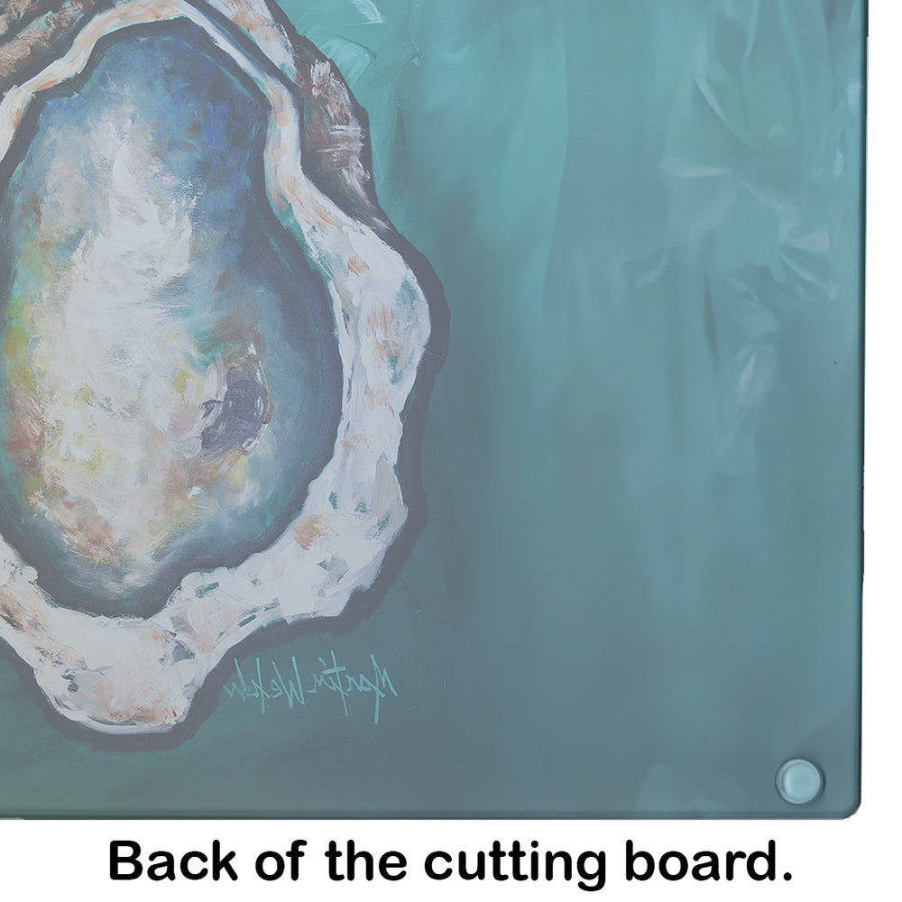One Shell Oyster Cutting Board Tempered Glass Kitchen Cutting Surface, Heat Resistant Chopping, Non-Slip Feet, Food Prep & Serving