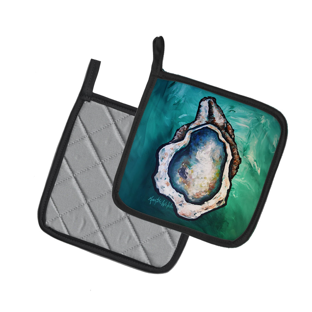 One Shell Oyster Pot Holder Set of 2 Heat Resistant Quilted Hot Pads 7.5 x 7.5 Inch, Insulated Kitchen Trivets for Cooking & Baking