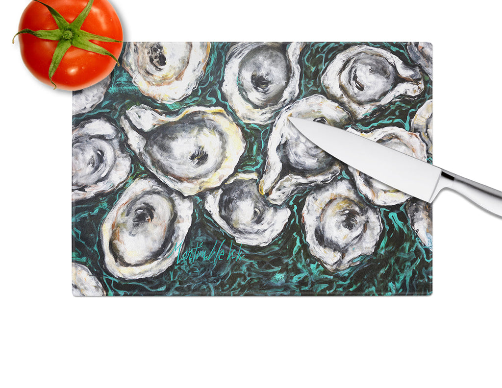 Oyster Lily Cutting Board Tempered Glass Kitchen Cutting Surface, Heat Resistant Chopping, Non-Slip Feet, Food Prep & Serving