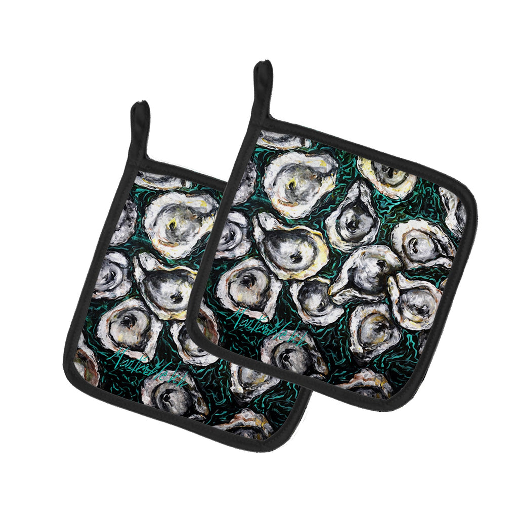 Oyster Lily Pot Holder Set of 2 Heat Resistant Quilted Hot Pads 7.5 x 7.5 Inch, Insulated Kitchen Trivets for Cooking & Baking
