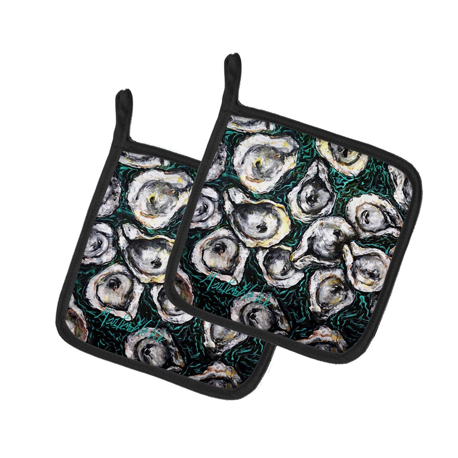 Oyster Lily Pot Holder Set of 2 Heat Resistant Quilted Hot Pads 7.5 x 7.5 Inch, Insulated Kitchen Trivets for Cooking & Baking