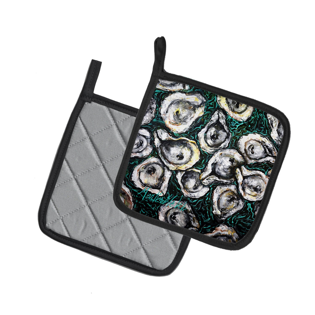 Oyster Lily Pot Holder Set of 2 Heat Resistant Quilted Hot Pads 7.5 x 7.5 Inch, Insulated Kitchen Trivets for Cooking & Baking