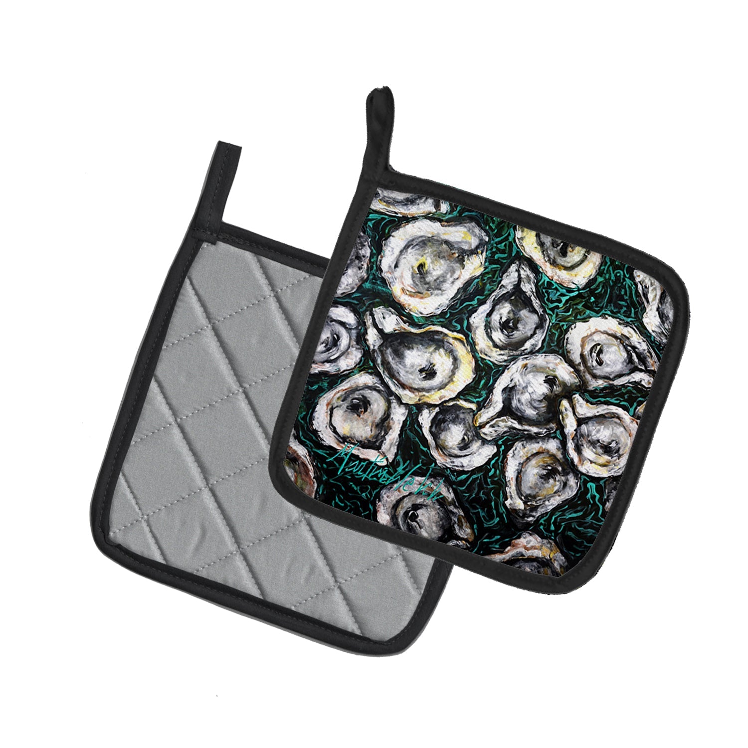Oyster Lily Pot Holder Set of 2 Heat Resistant Quilted Hot Pads 7.5 x 7.5 Inch, Insulated Kitchen Trivets for Cooking & Baking