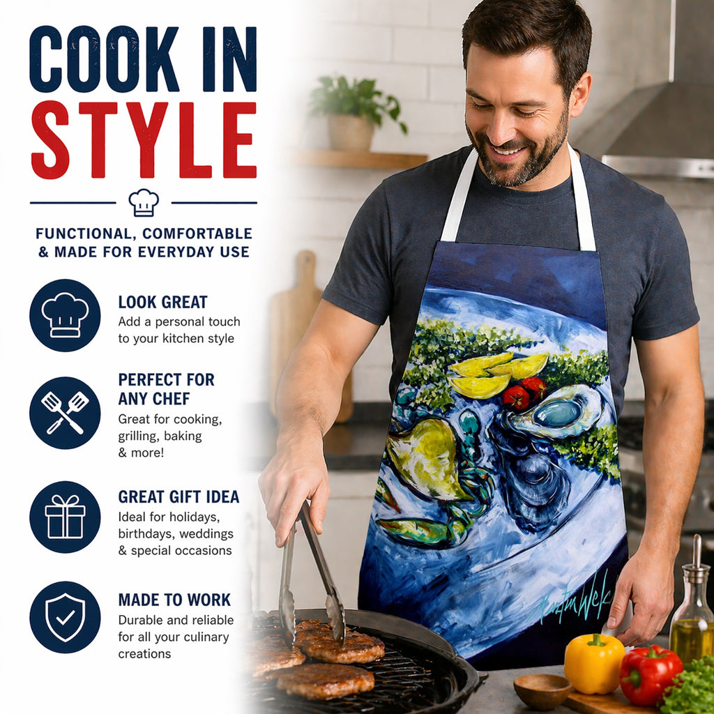 Oyster Plate Apron Cooking Kitchen Server Baking Crafts Gardening for Adult Women Men, Unisex, Large, Multicolor