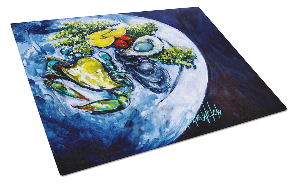Oyster Plate Cutting Board Tempered Glass Kitchen Cutting Surface, Heat Resistant Chopping, Non-Slip Feet, Food Prep & Serving