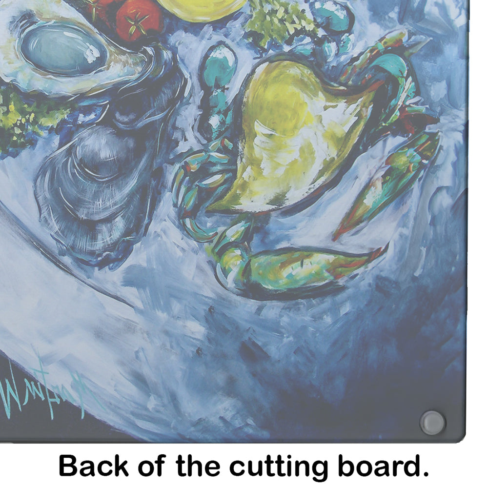 Oyster Plate Cutting Board Tempered Glass Kitchen Cutting Surface, Heat Resistant Chopping, Non-Slip Feet, Food Prep & Serving