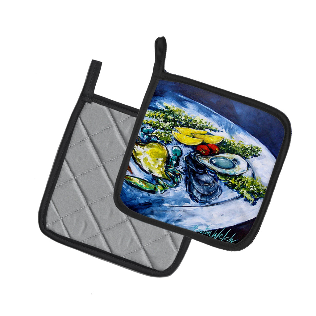Oyster Plate Pot Holder Set of 2 Heat Resistant Quilted Hot Pads 7.5 x 7.5 Inch, Insulated Kitchen Trivets for Cooking & Baking