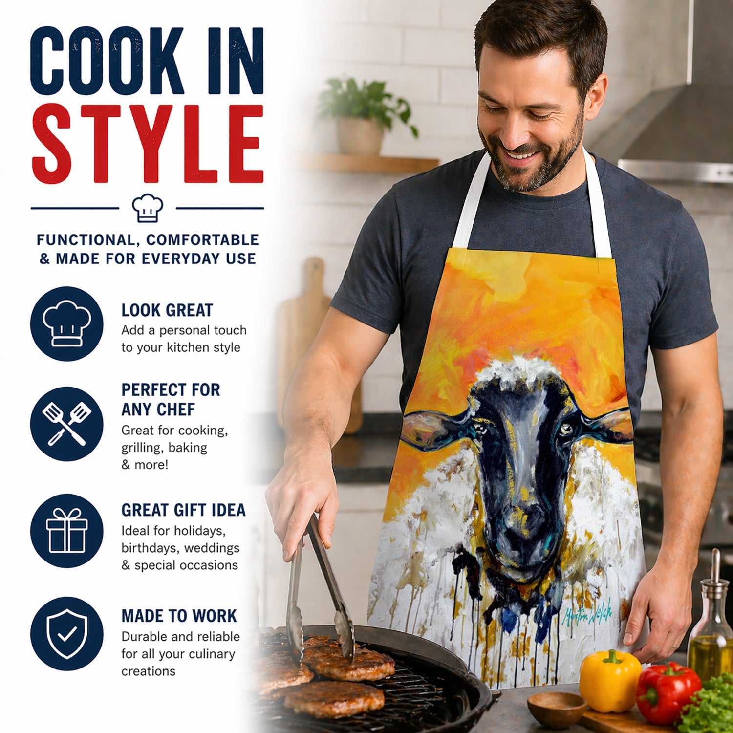 Peach Wool Sheep Apron Cooking Kitchen Server Baking Crafts Gardening for Adult Women Men, Unisex, Large, Multicolor