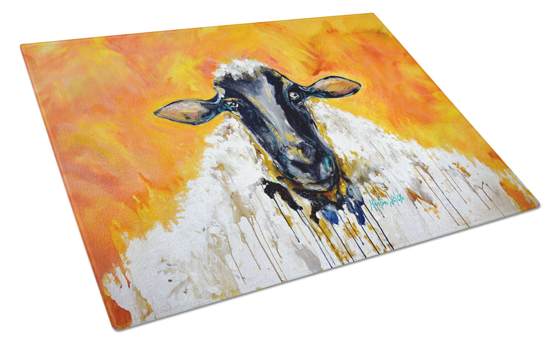 Peach Wool Sheep Cutting Board Tempered Glass Kitchen Cutting Surface, Heat Resistant Chopping, Non-Slip Feet, Food Prep & Serving