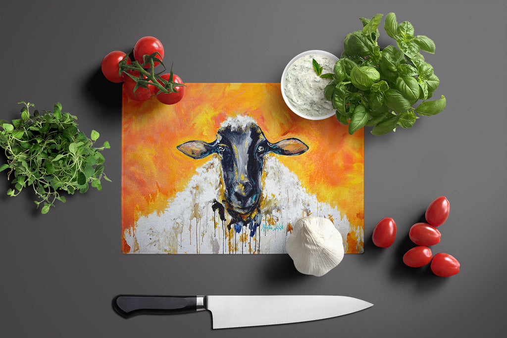 Peach Wool Sheep Cutting Board Tempered Glass Kitchen Cutting Surface, Heat Resistant Chopping, Non-Slip Feet, Food Prep & Serving