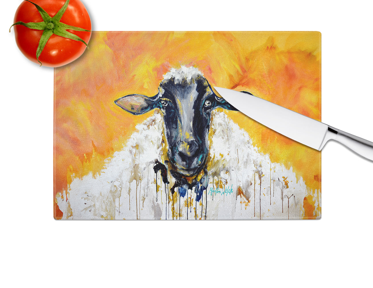 Peach Wool Sheep Cutting Board Tempered Glass Kitchen Cutting Surface, Heat Resistant Chopping, Non-Slip Feet, Food Prep & Serving