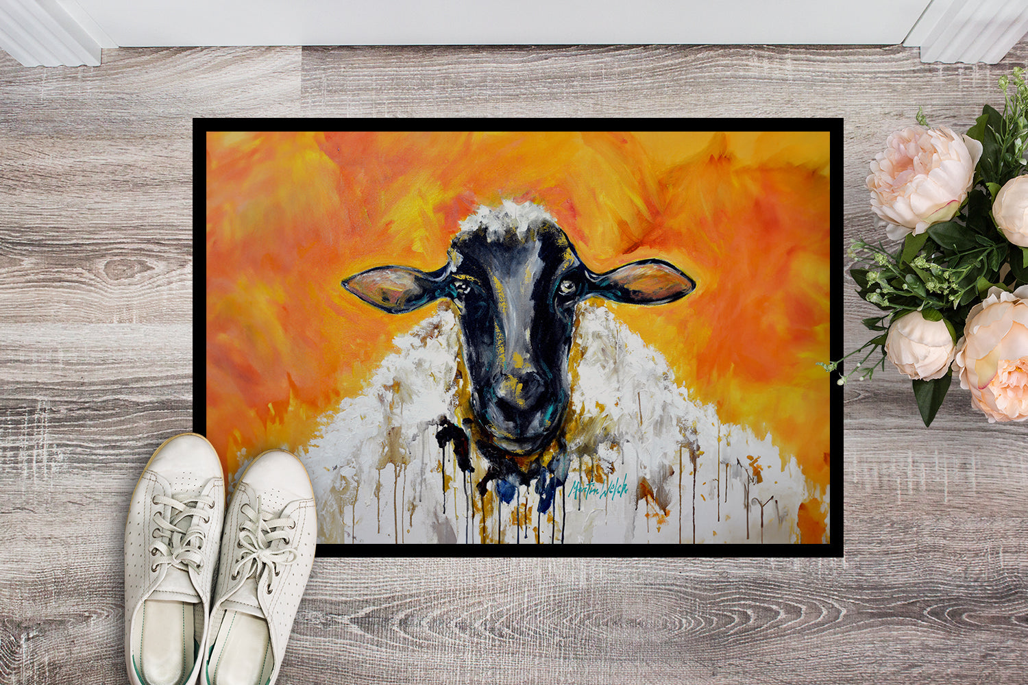 Peach Wool Sheep Doormat Indoor Outdoor 18H X 27W Front Door Mat Rugs for Entryway, Non Slip Washable