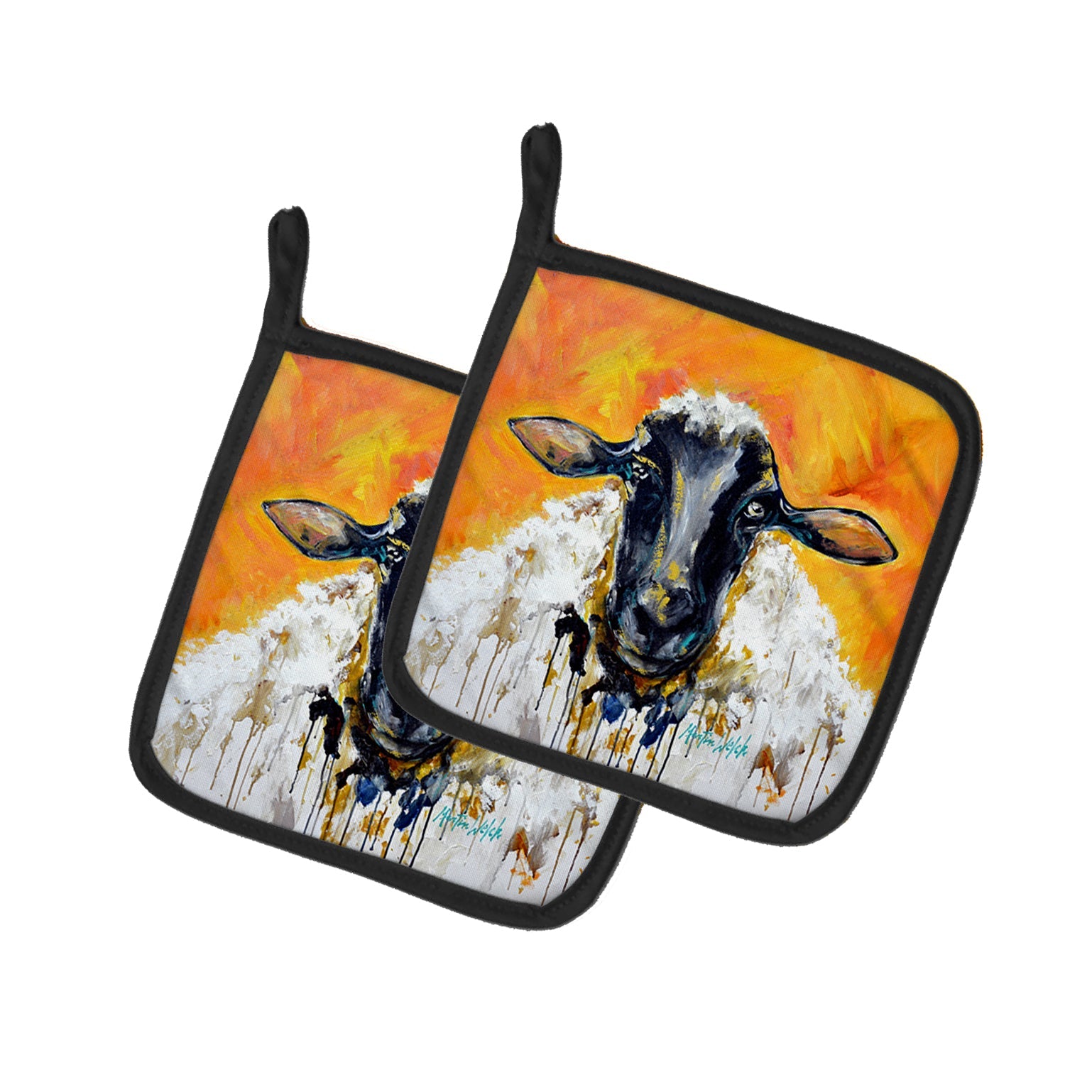 Peach Wool Sheep Pot Holder Set of 2 Heat Resistant Quilted Hot Pads 7.5 x 7.5 Inch, Insulated Kitchen Trivets for Cooking & Baking
