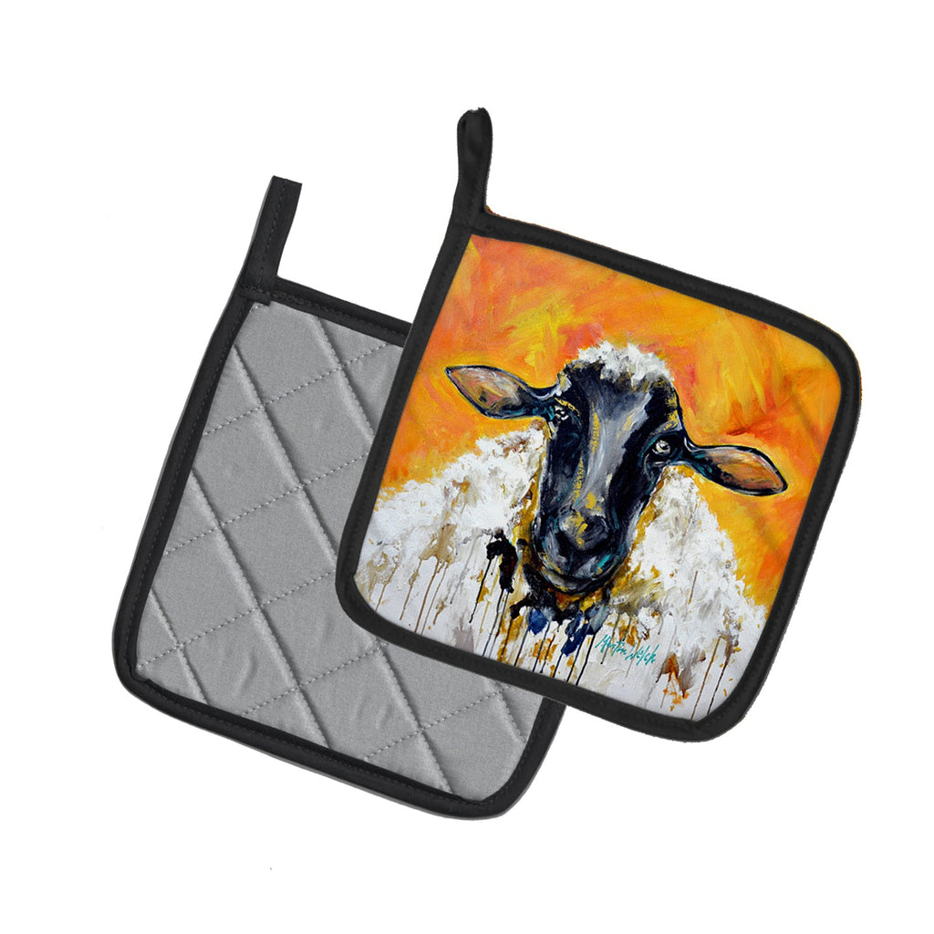 Peach Wool Sheep Pot Holder Set of 2 Heat Resistant Quilted Hot Pads 7.5 x 7.5 Inch, Insulated Kitchen Trivets for Cooking & Baking
