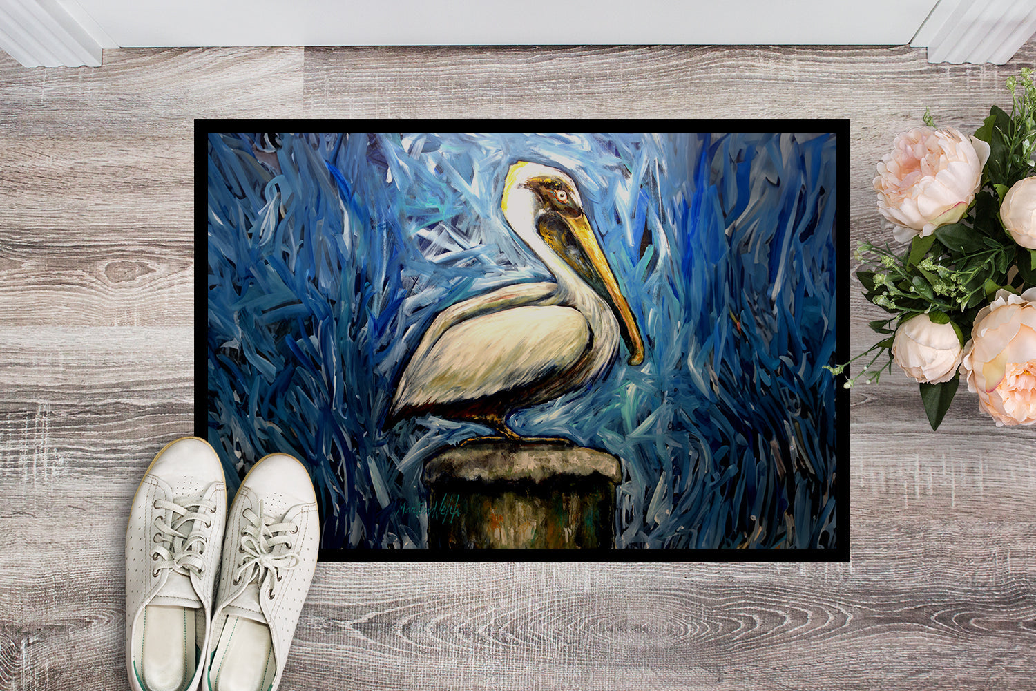 Pelican Blues Doormat Indoor Outdoor 24H X 36W Front Door Mat Rugs for Entryway, Non Slip Washable Low Pile,