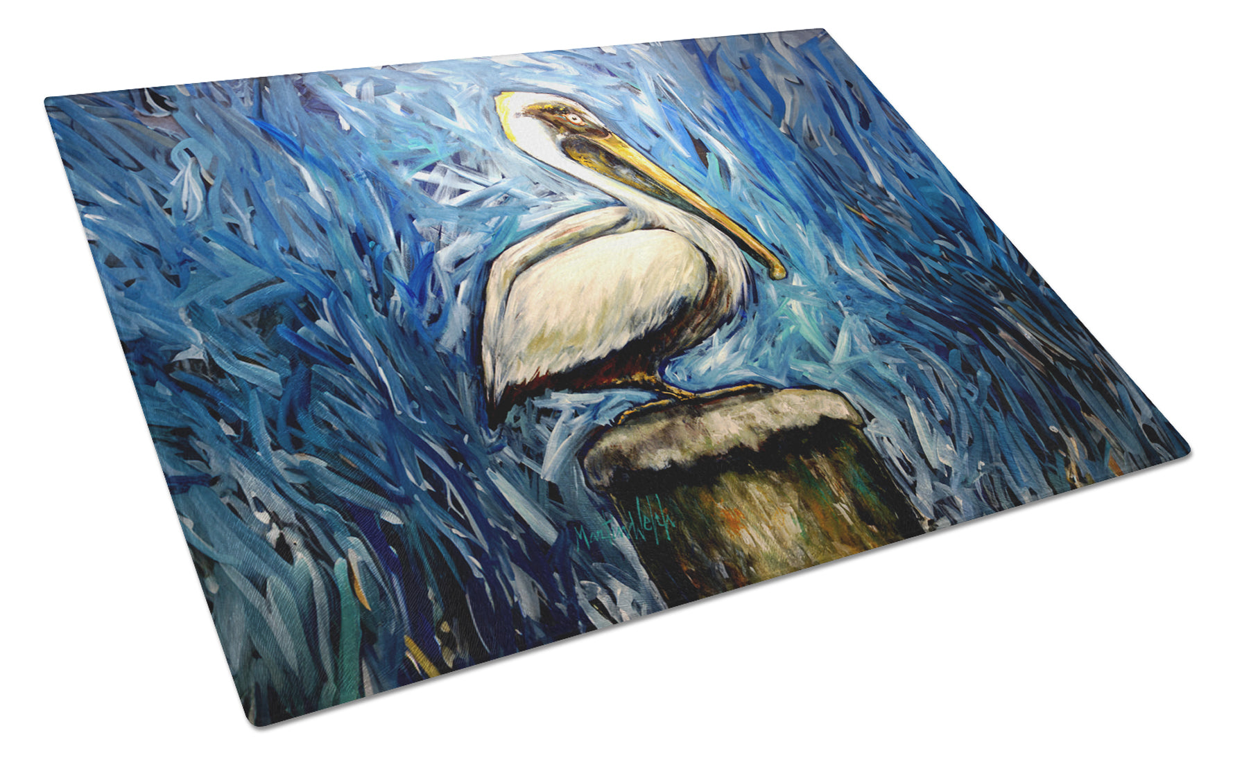 Pelican Blues Cutting Board Tempered Glass Kitchen Cutting Surface, Heat Resistant Chopping, Non-Slip Feet, Food Prep & Serving