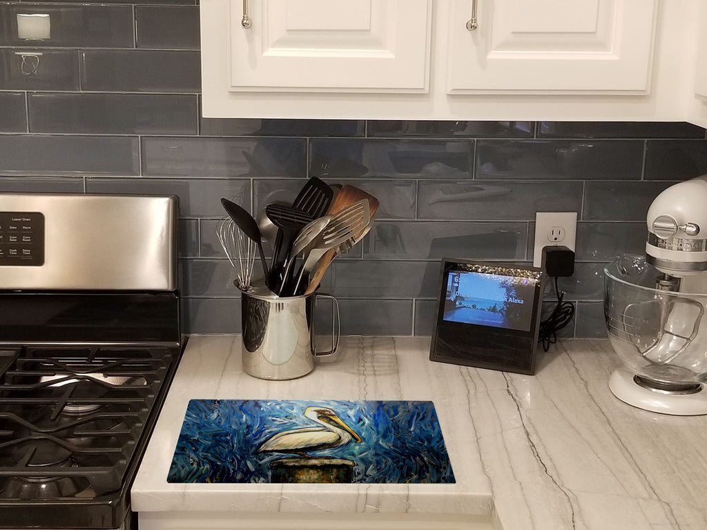 Pelican Blues Cutting Board Tempered Glass Kitchen Cutting Surface, Heat Resistant Chopping, Non-Slip Feet, Food Prep & Serving