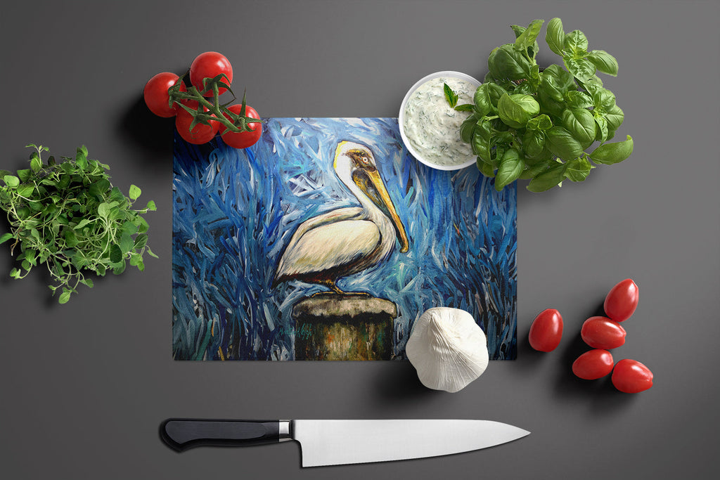 Pelican Blues Cutting Board Tempered Glass Kitchen Cutting Surface, Heat Resistant Chopping, Non-Slip Feet, Food Prep & Serving