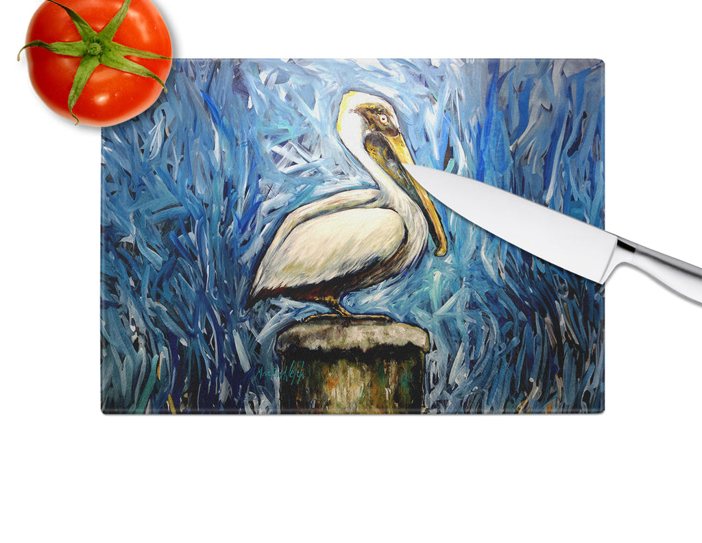 Pelican Blues Cutting Board Tempered Glass Kitchen Cutting Surface, Heat Resistant Chopping, Non-Slip Feet, Food Prep & Serving