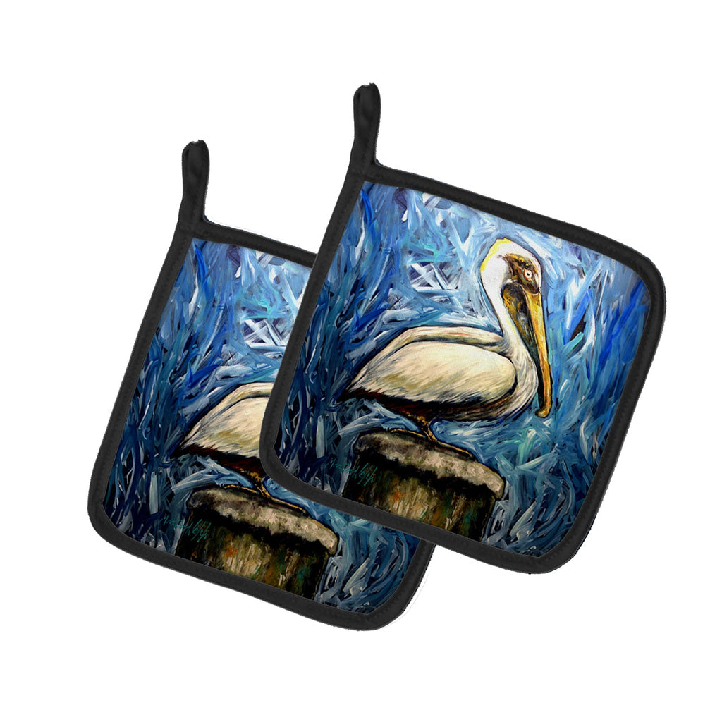 Pelican Blues Pot Holder Set of 2 Heat Resistant Quilted Hot Pads 7.5 x 7.5 Inch, Insulated Kitchen Trivets for Cooking & Baking