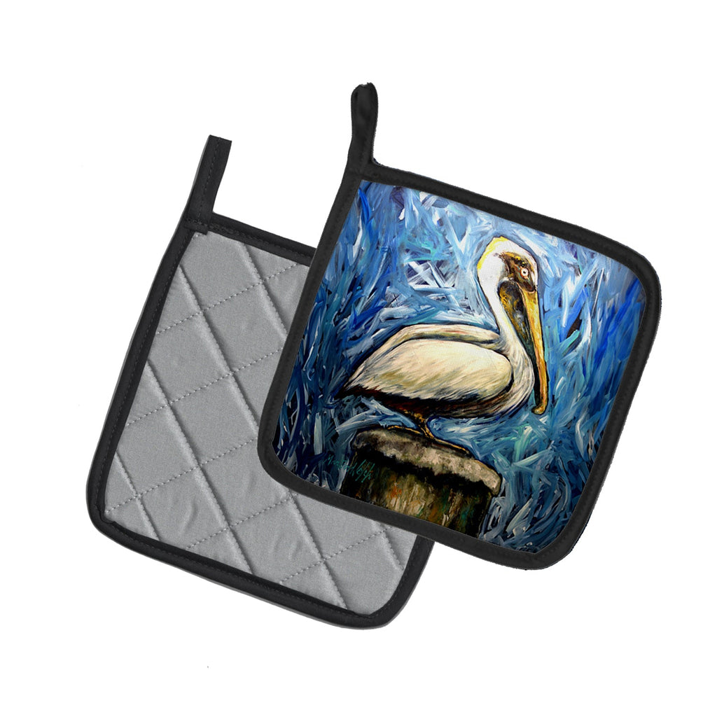 Pelican Blues Pot Holder Set of 2 Heat Resistant Quilted Hot Pads 7.5 x 7.5 Inch, Insulated Kitchen Trivets for Cooking & Baking