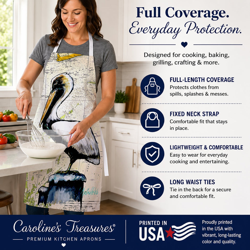 Pelican on Map Apron Cooking Kitchen Server Baking Crafts Gardening for Adult Women Men, Unisex, Large, Multicolor