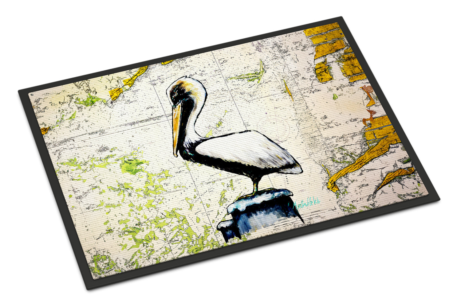 Pelican on Map Doormat Indoor Outdoor 24H X 36W Front Door Mat Rugs for Entryway, Non Slip Washable Low Pile,