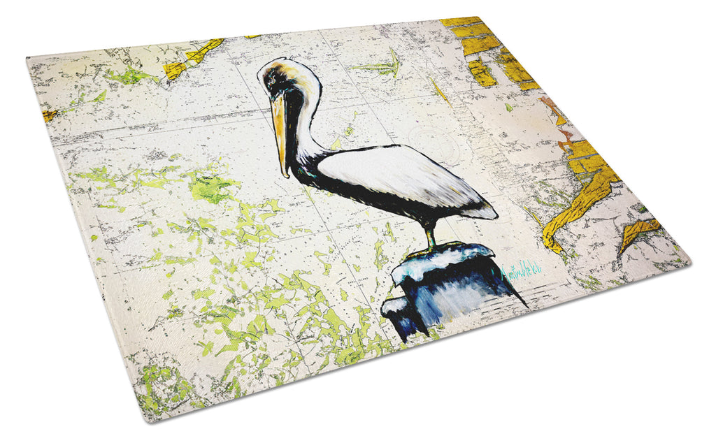 Pelican on Map Cutting Board Tempered Glass Kitchen Cutting Surface, Heat Resistant Chopping, Non-Slip Feet, Food Prep & Serving
