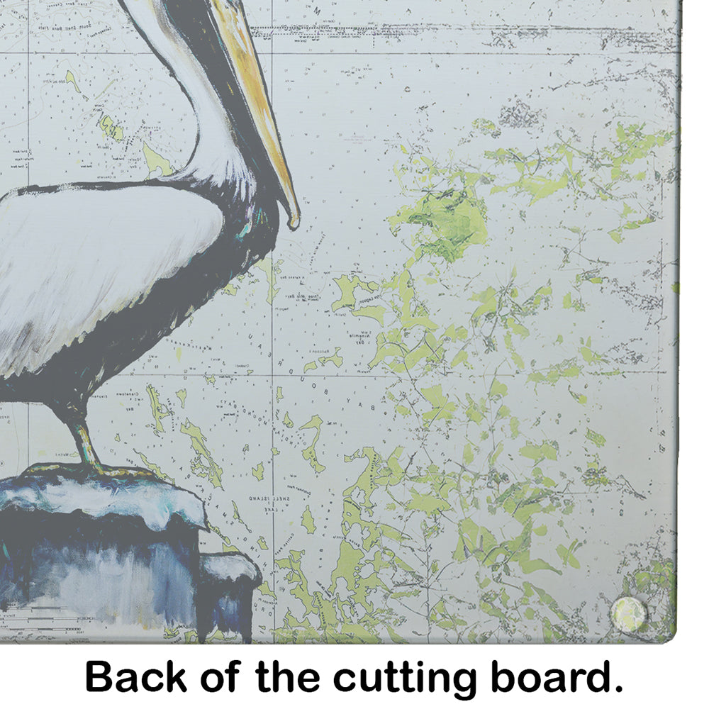Pelican on Map Cutting Board Tempered Glass Kitchen Cutting Surface, Heat Resistant Chopping, Non-Slip Feet, Food Prep & Serving