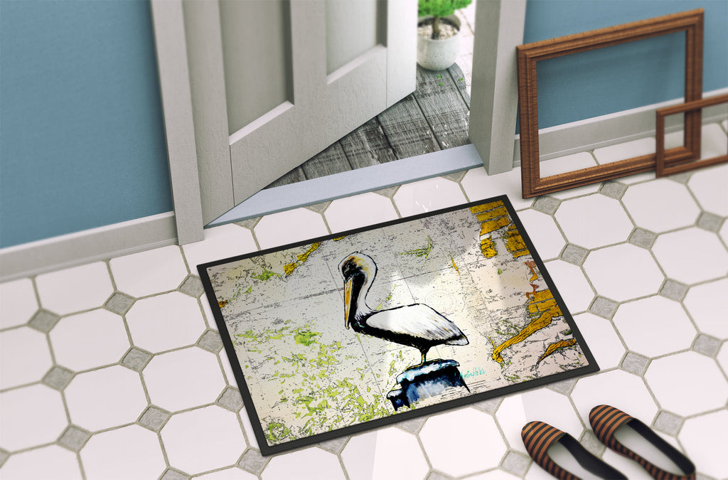 Pelican on Map Doormat Indoor Outdoor 18H X 27W Front Door Mat Rugs for Entryway, Non Slip Washable