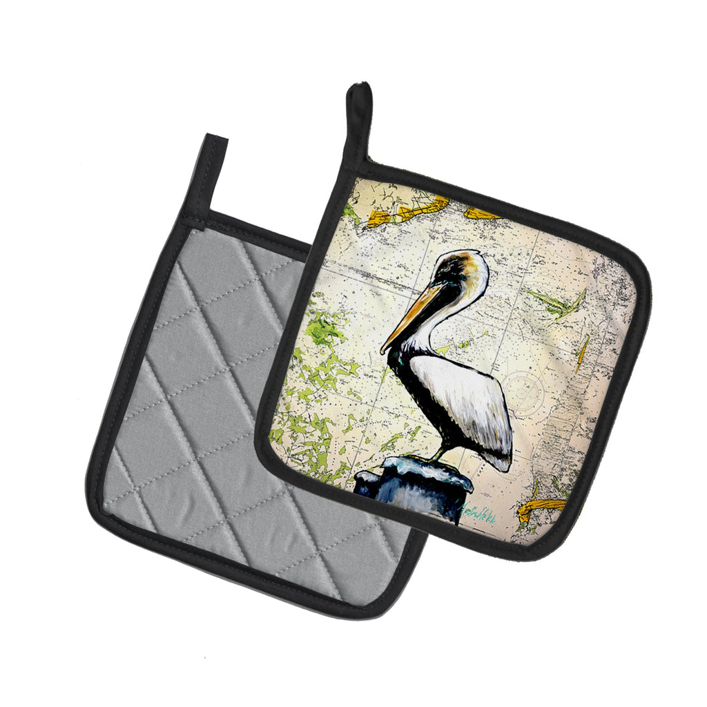 Pelican on Map Pot Holder Set of 2 Heat Resistant Quilted Hot Pads 7.5 x 7.5 Inch, Insulated Kitchen Trivets for Cooking & Baking