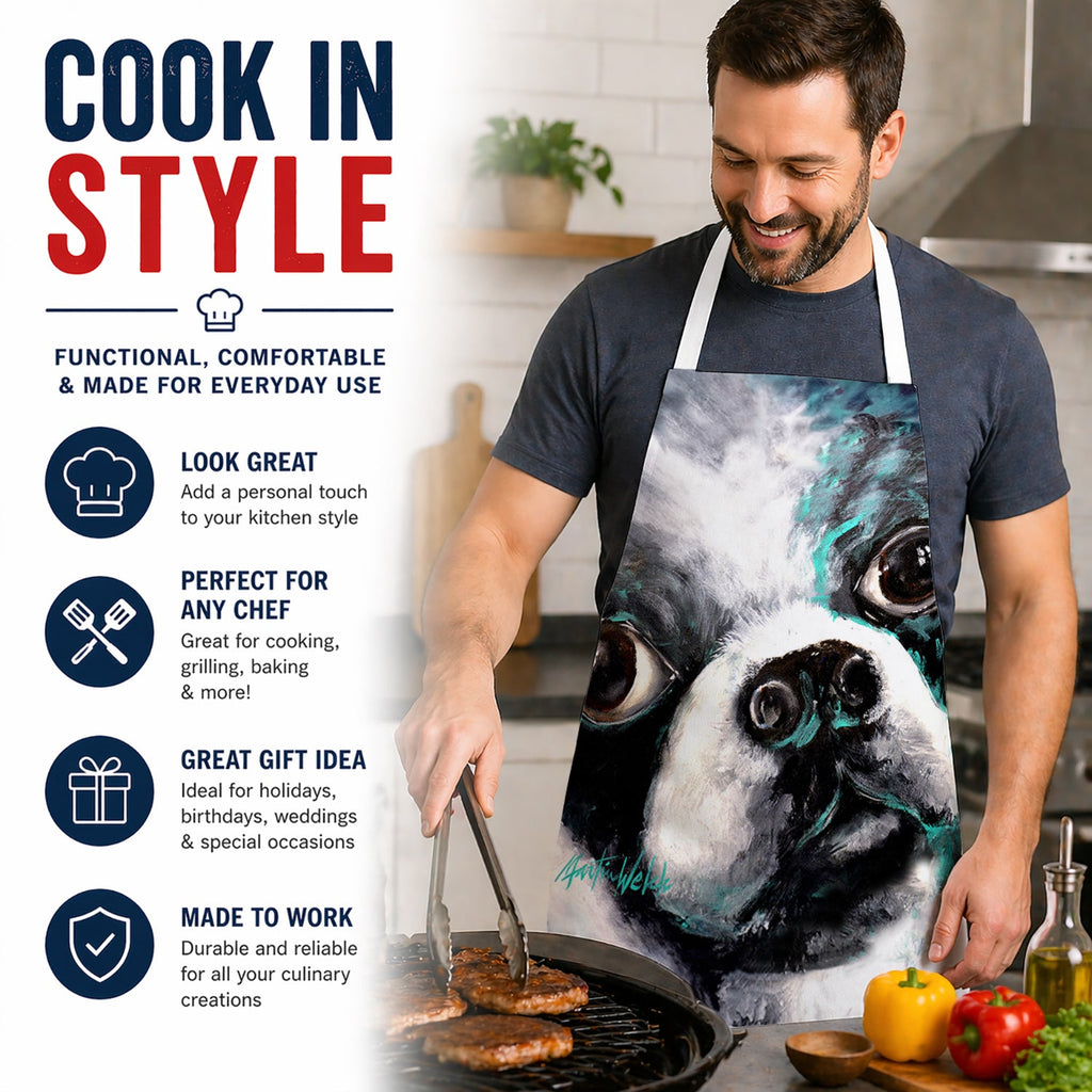 Boston Terrier Pretty Please Apron Cooking Kitchen Server Baking Crafts Gardening for Adult Women Men, Unisex, Large, Multicolor