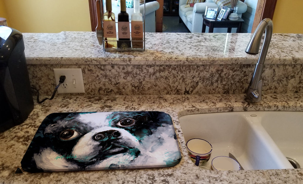 Boston Terrier Pretty Please Dish Drying Mat Absorbent Dish Drying Mat Pad for Kitchen Counter Dish Drainer Mat for Countertop, 14 x 21", Multicolor