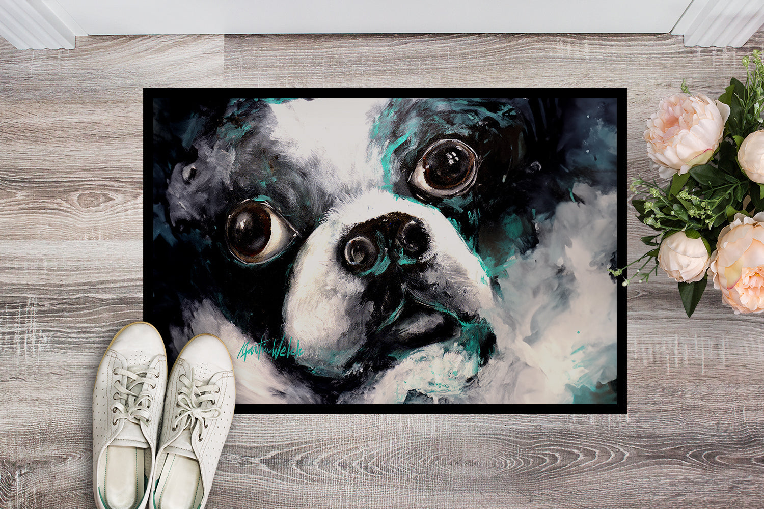 Boston Terrier Pretty Please Doormat Indoor Outdoor 24H X 36W Front Door Mat Rugs for Entryway, Non Slip Washable Low Pile,