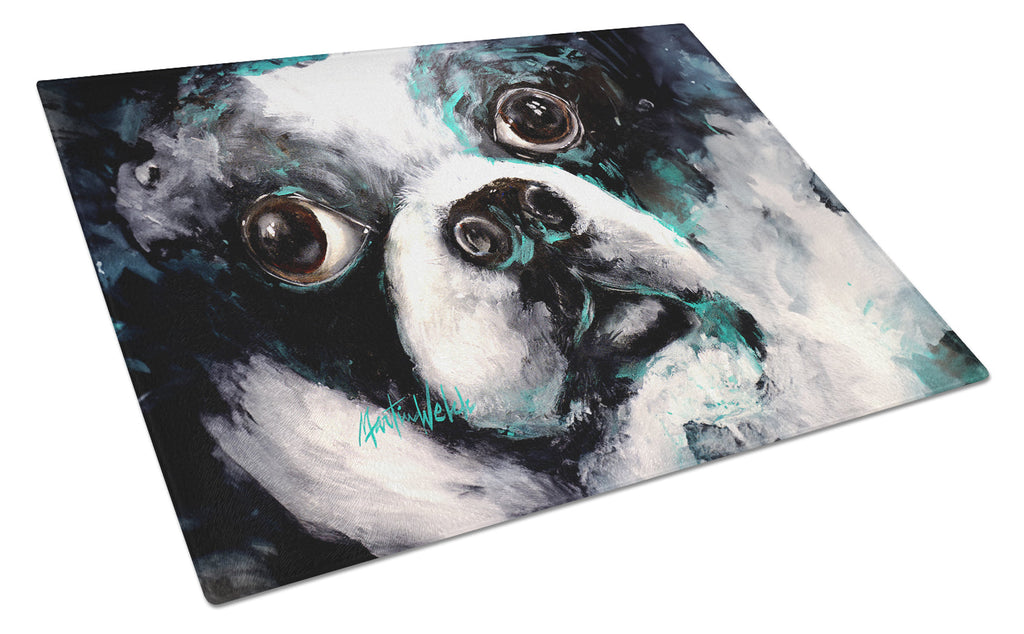 Boston Terrier Pretty Please Cutting Board Tempered Glass Kitchen Cutting Surface, Heat Resistant Chopping, Non-Slip Feet, Food Prep & Serving