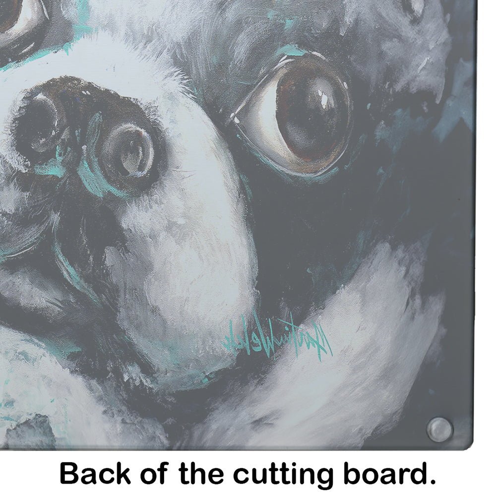Boston Terrier Pretty Please Cutting Board Tempered Glass Kitchen Cutting Surface, Heat Resistant Chopping, Non-Slip Feet, Food Prep & Serving