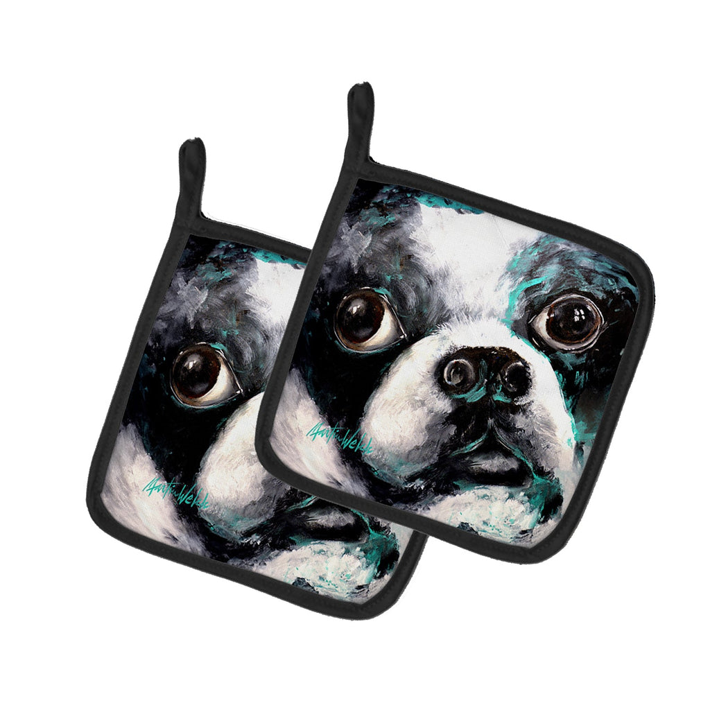 Boston Terrier Pretty Please Pot Holder Set of 2 Heat Resistant Quilted Hot Pads 7.5 x 7.5 Inch, Insulated Kitchen Trivets for Cooking & Baking