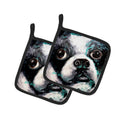 Boston Terrier Pretty Please Pot Holder Set of 2 Heat Resistant Quilted Hot Pads 7.5 x 7.5 Inch, Insulated Kitchen Trivets for Cooking & Baking