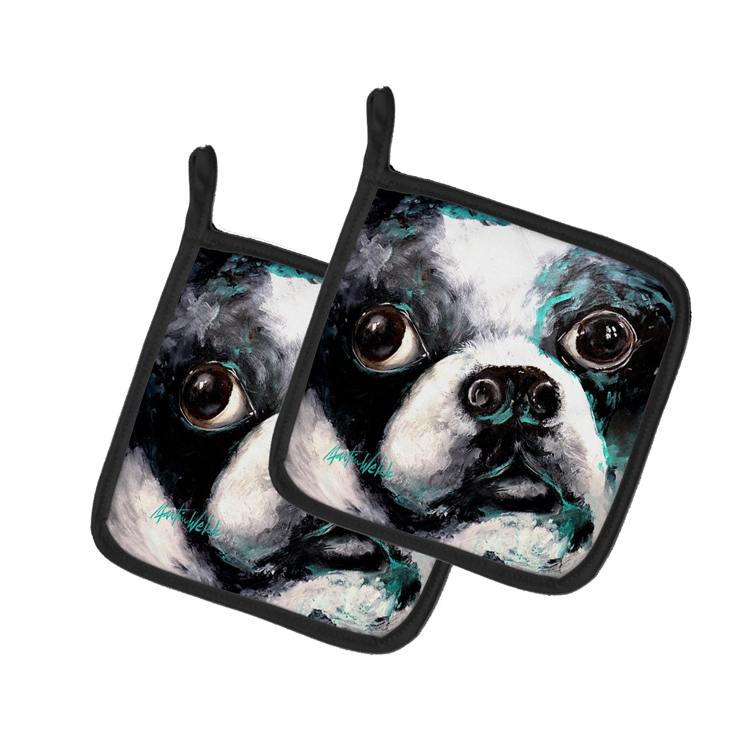 Boston Terrier Pretty Please Pot Holder Set of 2 Heat Resistant Quilted Hot Pads 7.5 x 7.5 Inch, Insulated Kitchen Trivets for Cooking & Baking