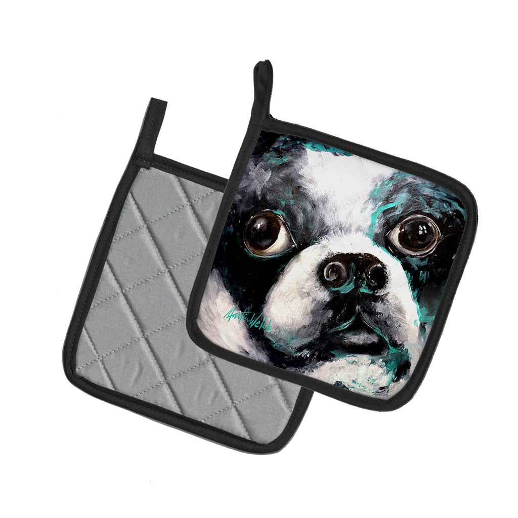 Boston Terrier Pretty Please Pot Holder Set of 2 Heat Resistant Quilted Hot Pads 7.5 x 7.5 Inch, Insulated Kitchen Trivets for Cooking & Baking