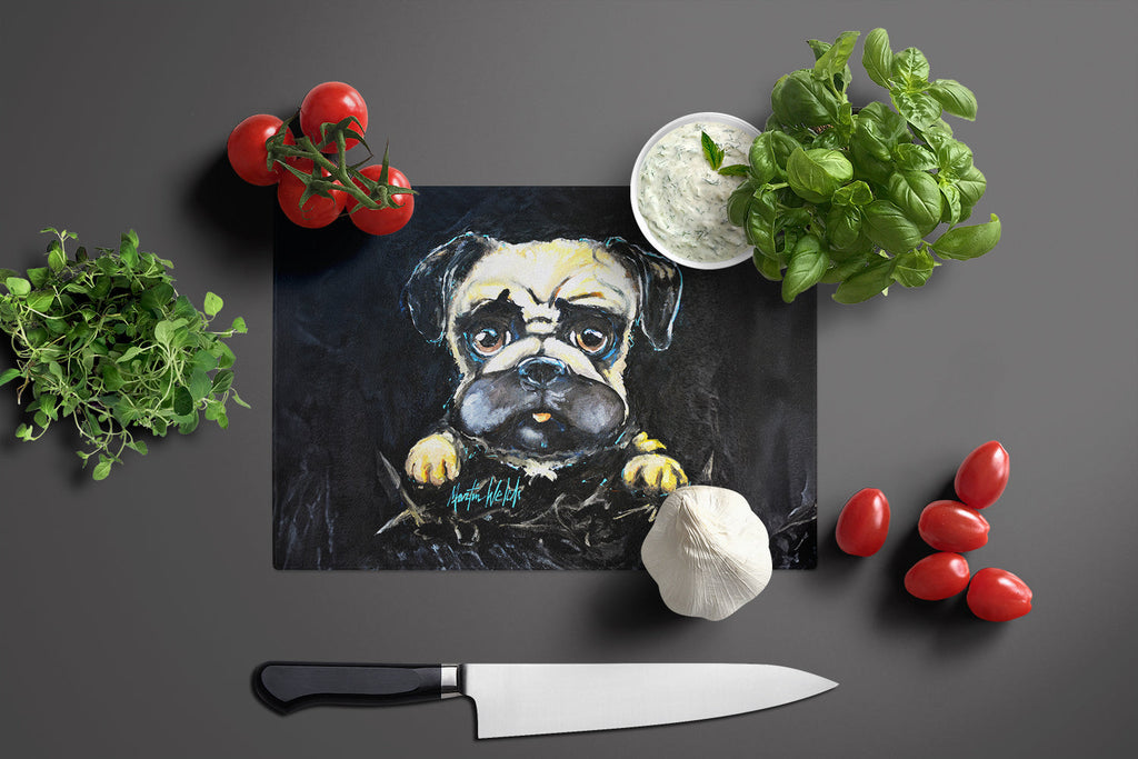 Pug It Out Cutting Board Tempered Glass Kitchen Cutting Surface, Heat Resistant Chopping, Non-Slip Feet, Food Prep & Serving