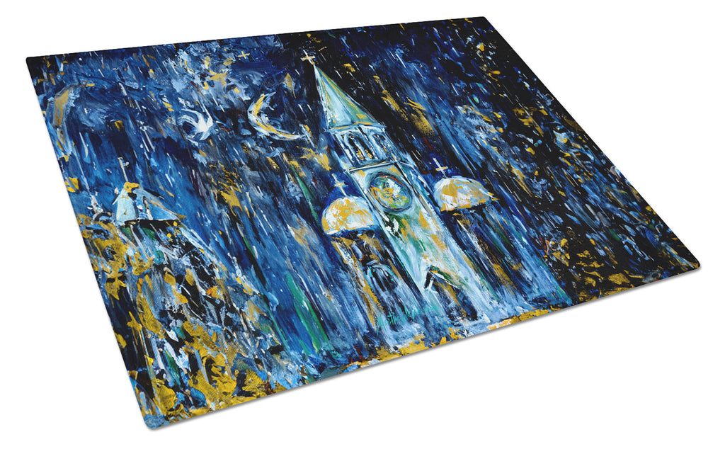 Raining Stars Cutting Board Tempered Glass Kitchen Cutting Surface, Heat Resistant Chopping, Non-Slip Feet, Food Prep & Serving